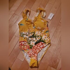 Meet.Curve Floral Yellow One-Piece Swimsuit Size L
